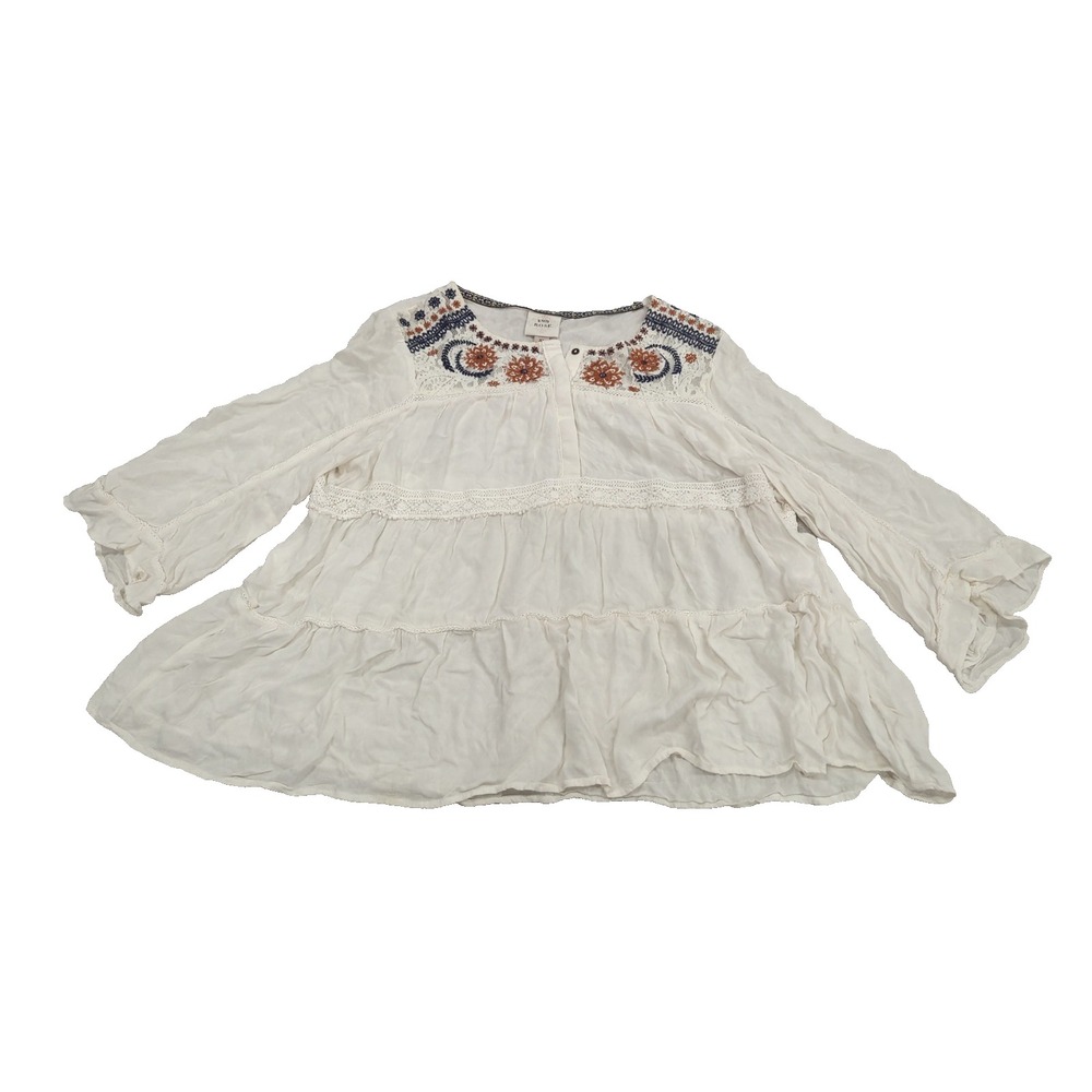 Knox Rose Boho Embroidered Peasant Blouse White XL Tiered Babydoll Cottagecore